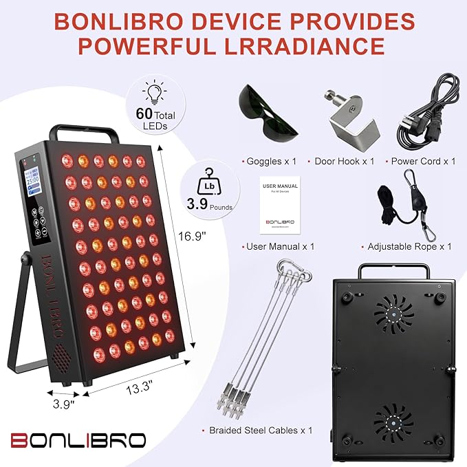 Red Light Therapy for Face and Body, Infrared Light Therapy with Timer & Remote Control, Quad Wave 660nm 850nm 630nm 940nm Near Infrared Light Therapy Panel Portable Dual Chip LED Device for Body BONLIBRO