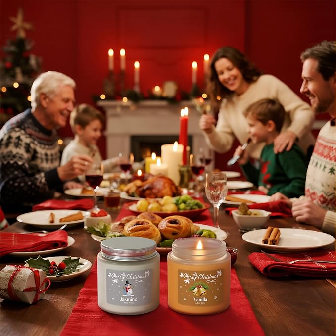 NORVENCE Christmas Candles, Scented Candle Gift Set of 4, Holiday Candles for Women and Men, Perfect Christmas Gifts for Women (Cinnamon, Pine, Vanilla, Jasmine, 14.4 oz) - Bloomnest