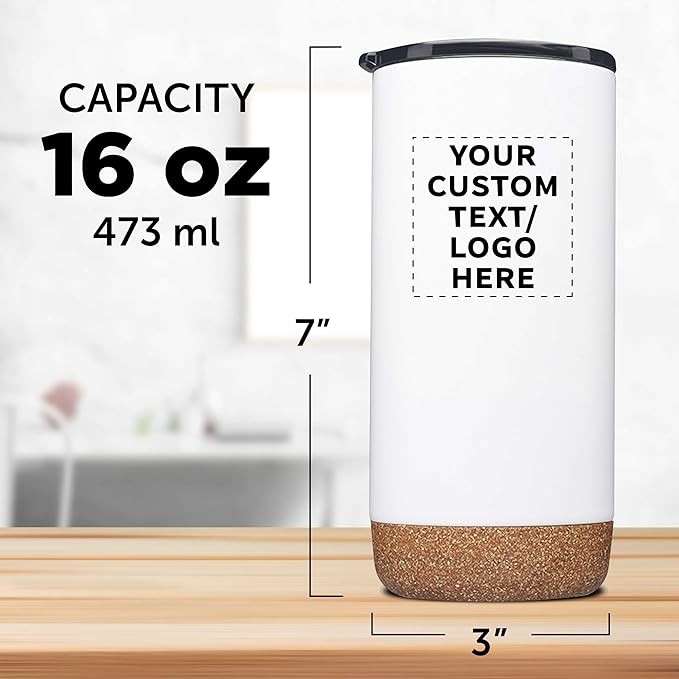 DISCOUNT PROMOS Custom Tumblers Cork Bottom 16 oz Set of 10/50/100 Personalized Bulk Pack Double Wall Insulated Matte Finish Iced Coffee Soda - White - Bloomnest