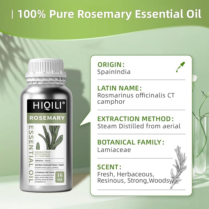 HIQILI Rosemary Oil for Hair Growth, Add to Shampoo & Conditioner, 100% Pure Undiluted - 16 Fl Oz - Bloomnest
