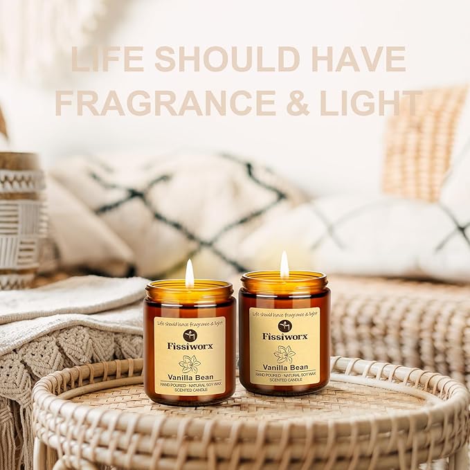 Vanilla Scented Candle Set 2 Pack, Candle for Home Scented, Odor Eliminating, Stress Relief, total15oz, 110 Hours Long Lasting Candles, Soy Candle Gift Set for Women - Bloomnest