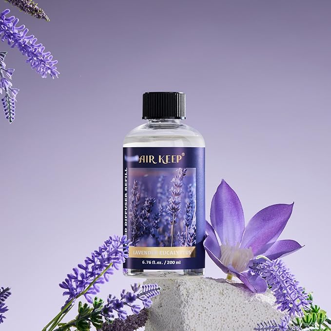 Airkeep Reed Diffuser Oil Refill with Diffuser Sticks, 6.76 Fl Oz(200ml) Lavender Eucalyptus Cotton Scented Oils, Aroma Therapy, Home Fragrance & Air Freshener, Office Décor, Decoration - Bloomnest