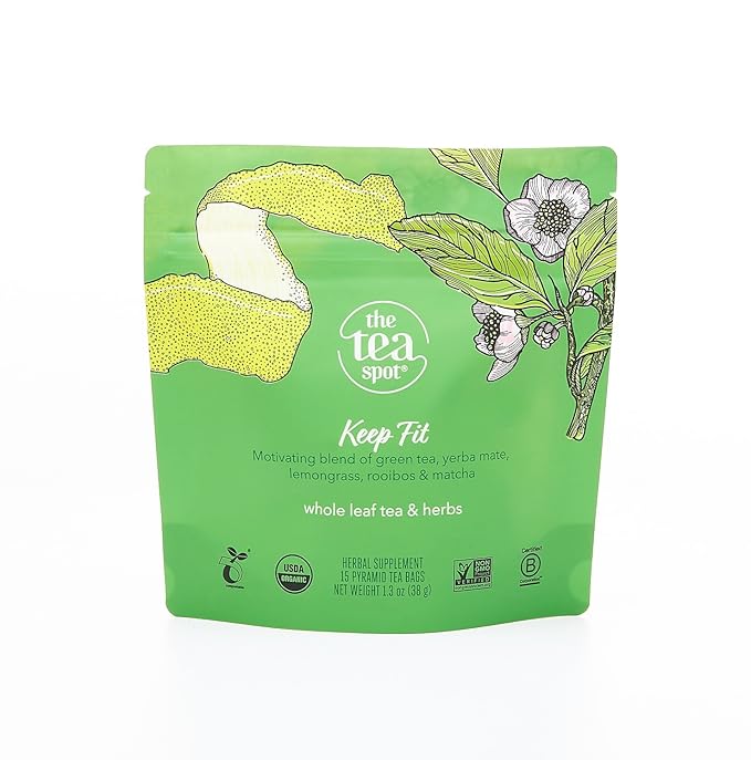 The Tea Spot Organic Keep Fit Green Tea with Yerba Mate and Matcha for Metabolic Support | Blend of Green Tea, Matcha, Yerba Mate, Rooibos, Lemongrass and Lemon Flavor | Caffeine-Free 15 Tea Bags - Bloomnest
