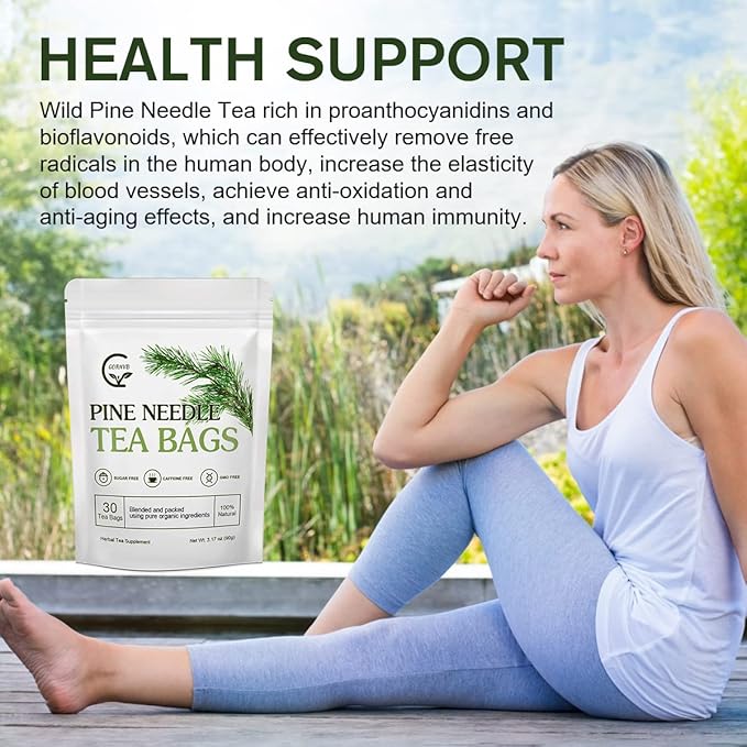 Organic Pine Needle Tea Bags - 100% Pure Natural Dried Pine Needles Herbal Tea, Effectively Antioxidant & Immune Support, Caffeine Free, 30 Tea Bags - Bloomnest