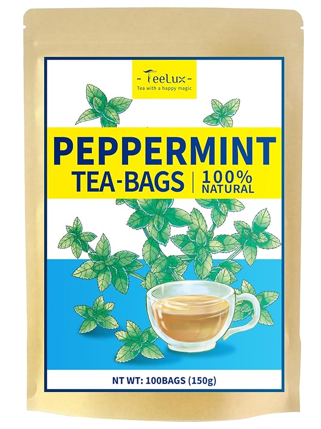 TeeLux Peppermint Tea Bags, Natural Peppermint Herbal Tea, Refreshing & Soothing Mint Tea, Caffeine Free, 100 Count - Bloomnest