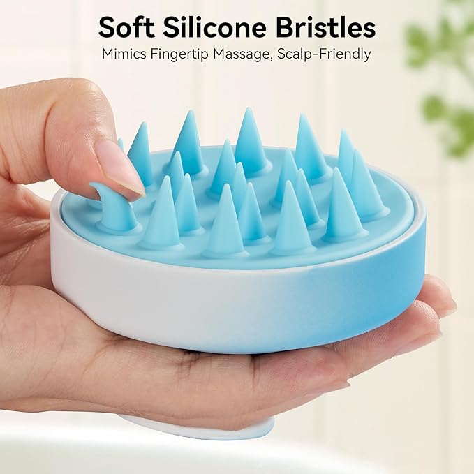 HEETA Scalp Massager Hair Growth, Soft Silicone Scalp Scrubber Shampoo Brush for Exfoliation, Dandruff Removal Head Massage Stress Relax, Wet & Dry Use for Thick Thin Curly Hair Care, Gradient Blue HEETA