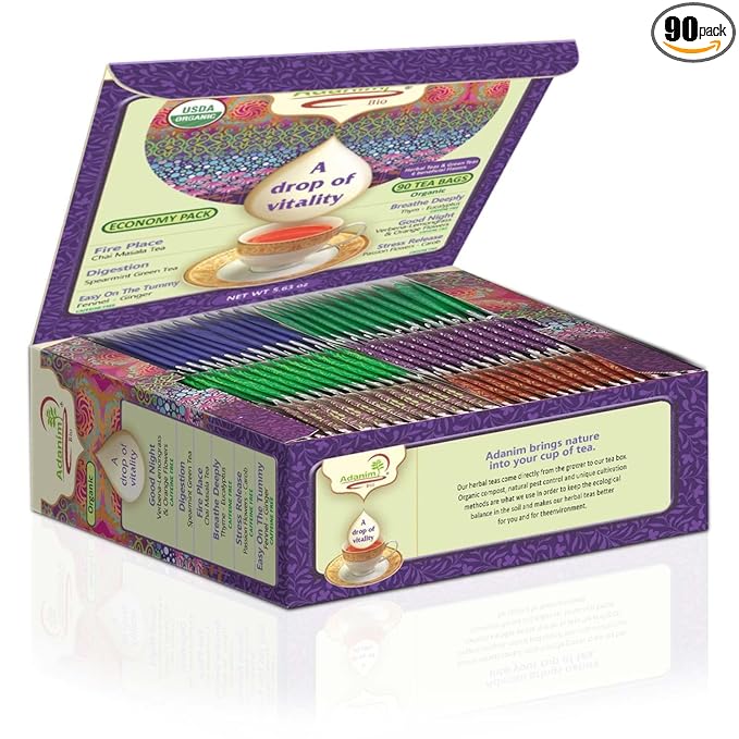 Adanim Bio Tea Sampler Gift Set Box, 6 Flavors Organic Herbal Tea Set, Total of 90 Tea Bags, Full of Aroma Scented Fragrance, Tea Lovers Gift Ideas For Christmas - Bloomnest