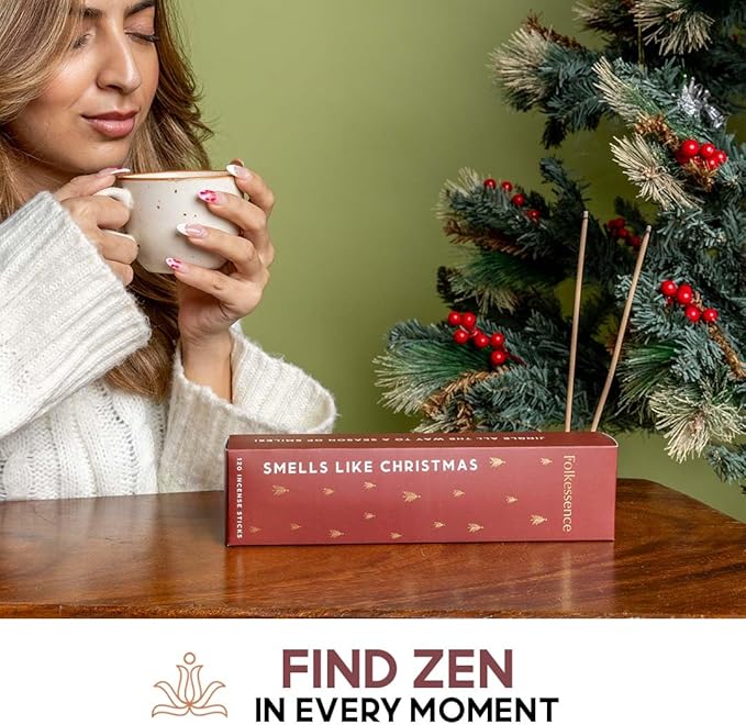 Folkulture Incense Sticks with Holder for Gift | Set of 6 (120) Organic Non Toxic Incense Sticks Christmas - Vanilla, Plum, Pine, Eucalyptus Insense for Gifts for Women