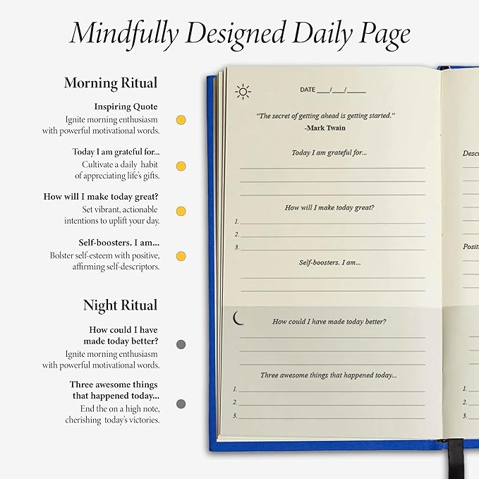 The Original Gratitude Journal 2026 - Daily Practice of Mindfulness & Happiness Journal with Elevating Quotes and Prompts for Affirmation Reflection Mindfulness - Premium Hardcover Journal Blue - Bloomnest