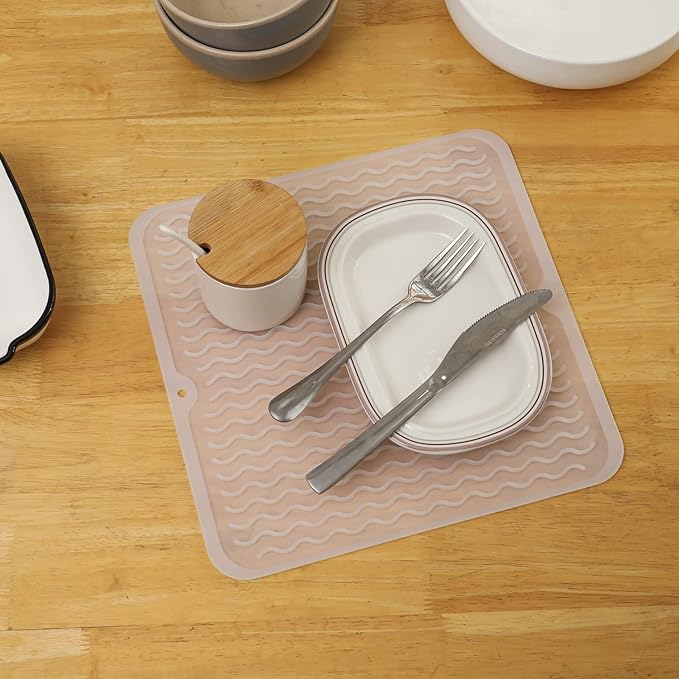 Silicone Dish Drying Mat for Multiple Usage,Easy clean,Eco-friendly,Heat-resistant Silicone Mat for Kitchen Counter or Sink,Refrigerator or Drawer liner Translucent M 12 inches x 12 inches - Bloomnest