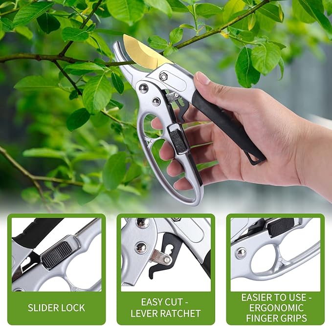 Ultra Sharp Germany Titanium Steel Pruning Shears - Cuts 3X Easier, Weak Hand Arthritis Snips, Rust-Resistant, Effortlessly 1-Inch Cut Capacity Garden Scissors, Ergonomic Handle - Bloomnest