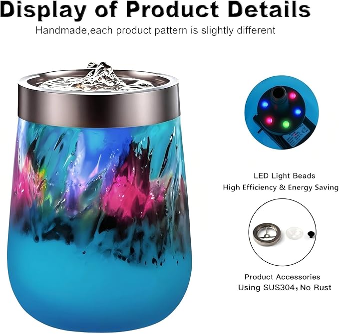 VOREEN Handblown Glass Tabletop Fountain – Blue Glass Fountain with Color-Changing Glow – Artistic Indoor Water Feature with Optional Aromatherapy for Home, Spa, Office Décor - Bloomnest