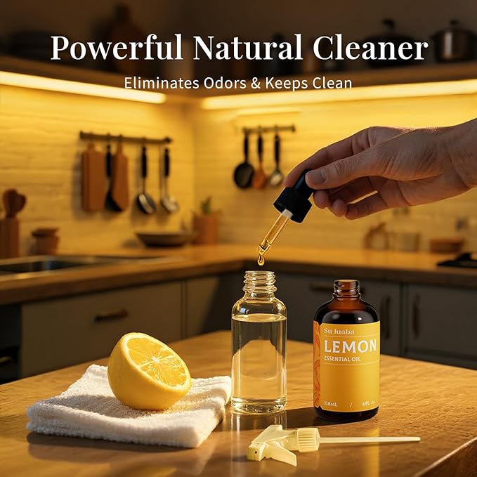 SU JUABA Lemon Essential Oil 4 Fl Oz, 100% Pure Natural for Cleaning, Diffuser, Skin Care, Aromatherapy- 118ML Bloomnest