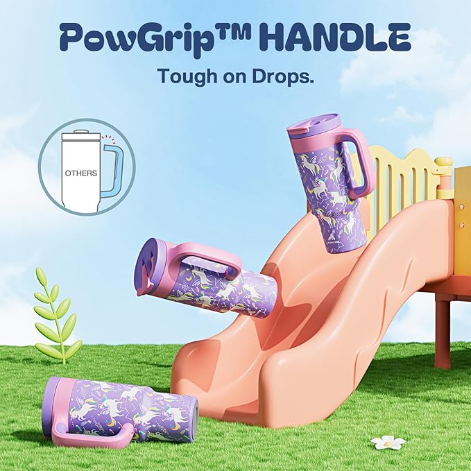 24 oz Kids Tumbler with Handle: Leakproof, Stainless Steel Cup with Straw Lid, BPA-Free, Insulated Water Bottle for School, Travel, Gift, Daycare, Home, Picnic, Outdoor Activities (Starlight Unicorn) - Bloomnest