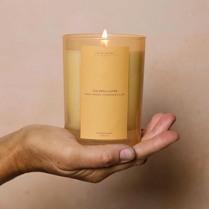 Orange, Cedarwood & Clove Scented Candle | 11oz, 60 Hour Burn | Natural Soy Wax, Cotton Wick | Fall & Holiday Candles | Christmas Scented Candles for Home | Sun-Kissed Collection - Golden Luster - Bloomnest