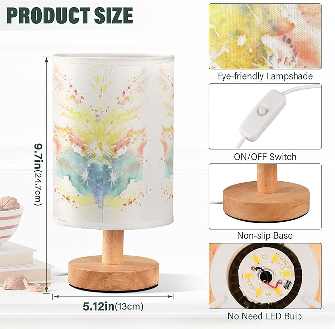 Table Lamp Paint Butterfly Dandelion Nightstand Lamp with Wood Base Fabric Lamp Shade Bedside Desk Lamp for Living Room Bedroom Kids Room Office - Bloomnest