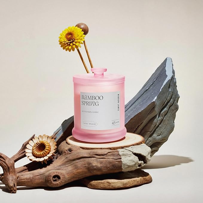 Hidden Label Spring Bamboo Scented Candle | 2 Wick Large Candles for Home Scented 13oz 75Hour Long Lasting Slow Burning | Aromatherapy Candle for Home Decor, Stress Relief & Relaxation - Bloomnest