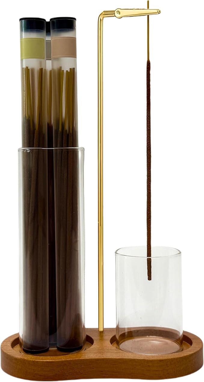Glass Incense Holder, Incense Sticks Burner Holder with Storage,Hang Upside Down Incense Holder for Sticks with Glass Ash Catcher for Meditation Yoga Spa Room Decor (Retro Color) - Bloomnest
