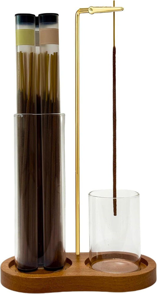 Glass Incense Holder, Incense Sticks Burner Holder with Storage,Hang Upside Down Incense Holder for Sticks with Glass Ash Catcher for Meditation Yoga Spa Room Decor (Retro Color) - Bloomnest
