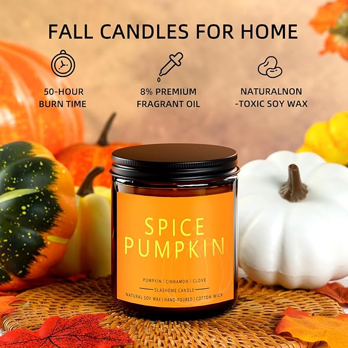 Pumpkin Spice Candle 7 Oz, Warm Pumpkin Spice & Sweet Vanilla Fall Scented Candles for Cozy Autumn Home Décor, Perfect Fall Gift for Pumpkin Lovers, 50 Hour Long Burn - Bloomnest