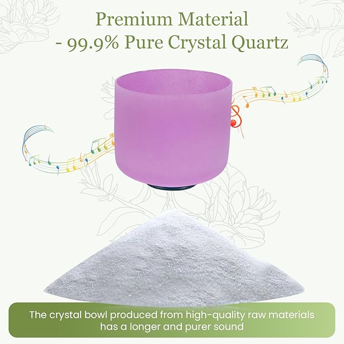 432HZ 8 Inchs B Note Purple Frosted Crystal Singing Bowl for Meditation Healing Yoga Chakra Quartz Crystal Sound Bowls with Heavy Duty Carry Case and Rubber Mallet,Suede Striker,O-ring - Bloomnest
