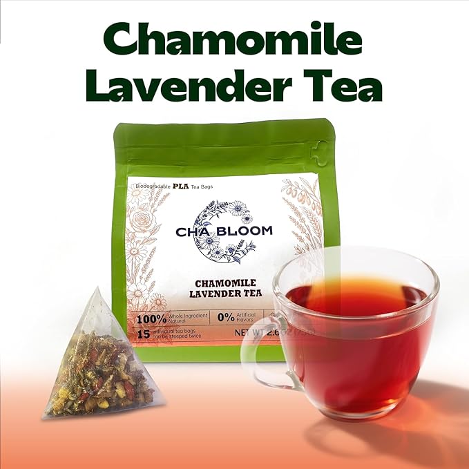 CHA BLOOM Chamomile Lavender Herbal Tea Bags, Caffeine-Free Blend, 15 Sachets, 75g Resealable Bag - Bloomnest