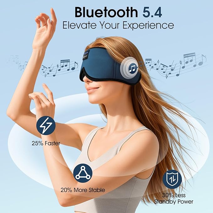 ZUMUSEN Bluetooth Sleep Headphones, 3D Wireless Music Eye Mask with Ultra-Thin Stereo Speakers, Adjustable Sleep Mask for Side Sleepers, Perfect for Travel, Meditation, Relaxation - Bloomnest