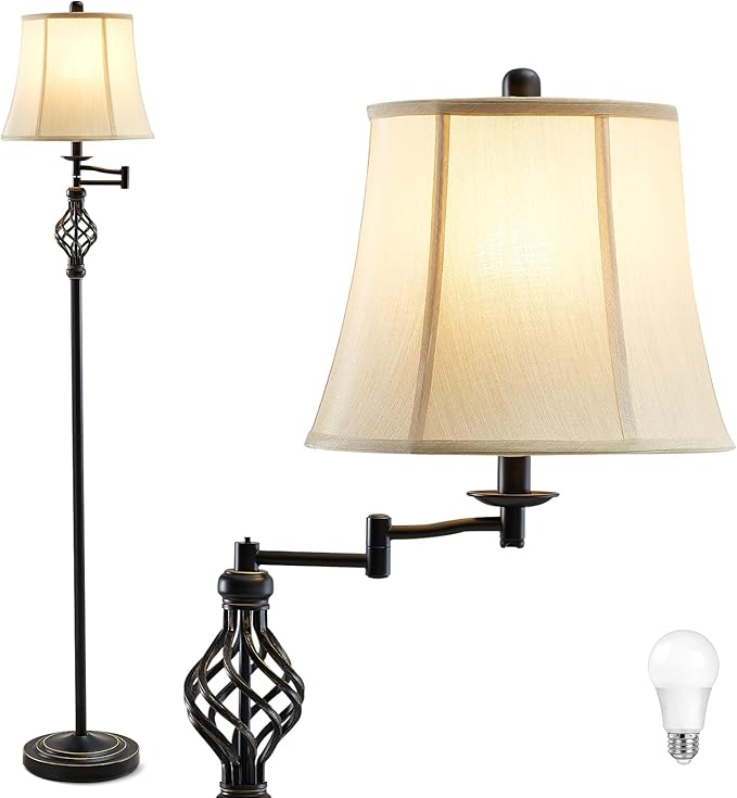 GyroVu 3 Color Temperature LED Floor lamp, Traditional 350° Adjustable Swing Arm Floor Lamp Vintage Pole lamp Farmhouse Lamp for Living Rooms & Offices, Rustic Standing Lamp for Bedroom Reading - Bloomnest