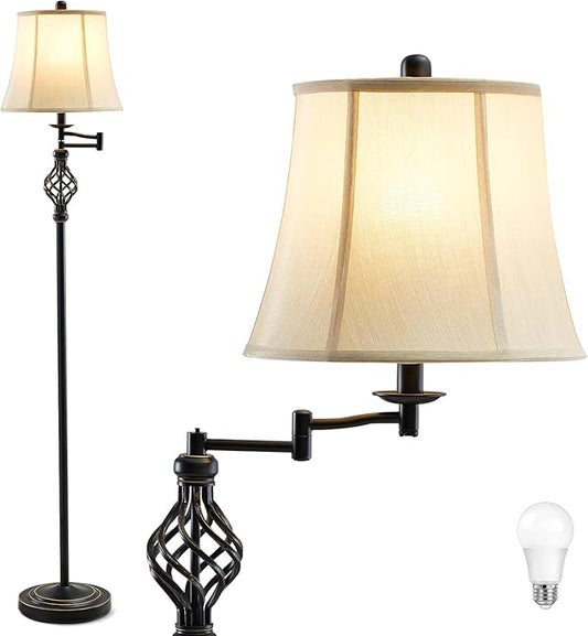 GyroVu 3 Color Temperature LED Floor lamp, Traditional 350° Adjustable Swing Arm Floor Lamp Vintage Pole lamp Farmhouse Lamp for Living Rooms & Offices, Rustic Standing Lamp for Bedroom Reading - Bloomnest