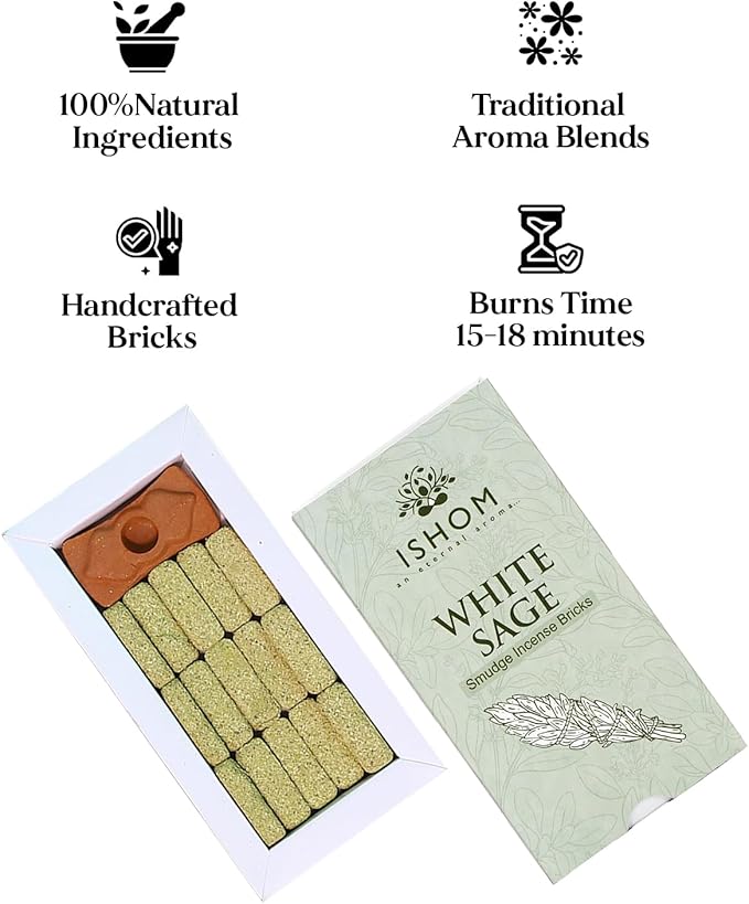 White Sage Smudge Incense Bricks Combo Pack of 45 (3 Packs x 15) | Made with California White Sage Leaves | Improve Focus and Clarity | Ideal for Home Purification, Yoga, Meditation, and Aromatherapy AROVATIKA