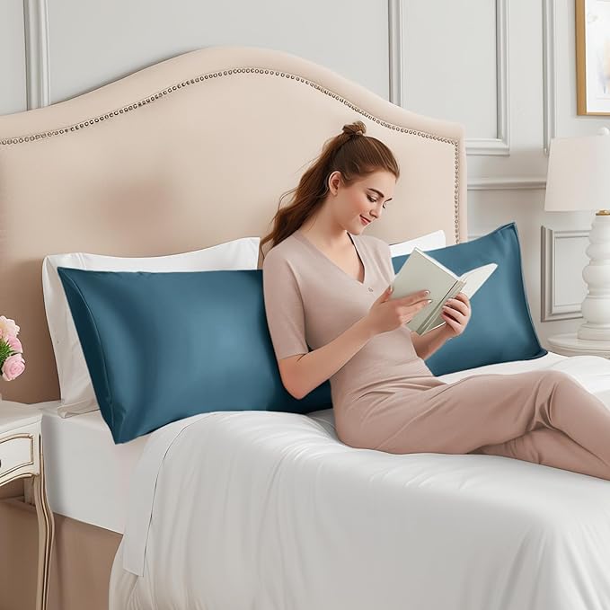 INFIIXSO Body Pillow Cover with Zipper, Luxury Mulberry Silk Body Pillow Case 20x54 Inches, Ultra Smooth and Soft Cooling Long Pillowcase, Gift for Women, Men(Bluesteel) - Bloomnest