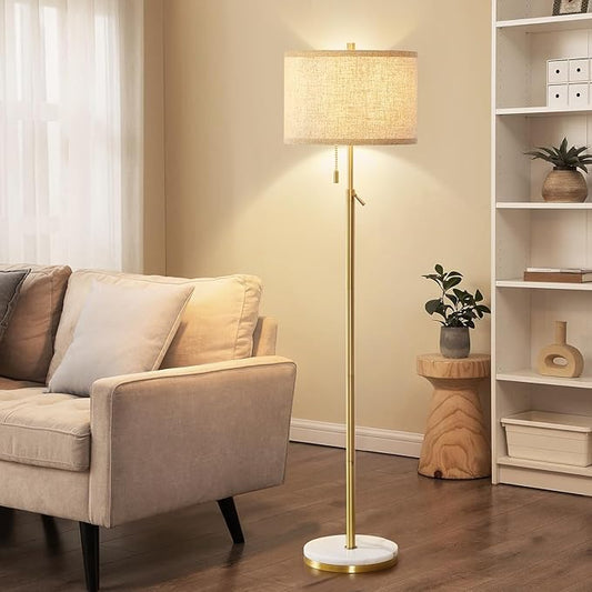 GyroVu Marble Floor Lamp, Adjustable Height Standing Lamp with Marble Base Tall Lamp with Pull Chain Switch Floor Lamps for Living Room, Bedroom & Office Bulbs Not Included(Gold) - Bloomnest
