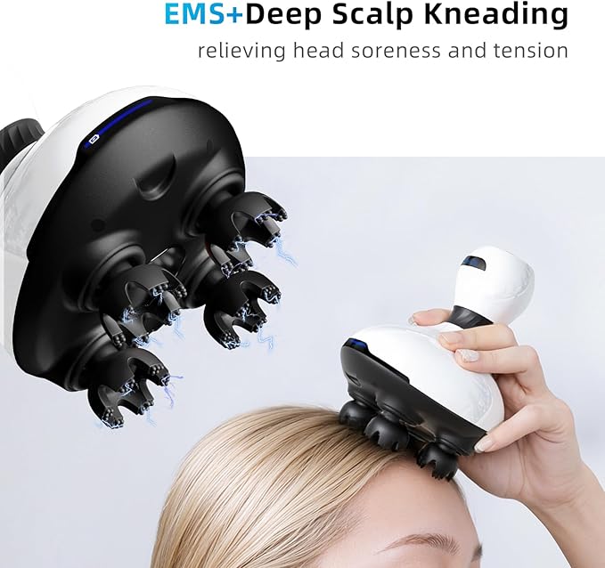 Electric Scalp Massager, EMS Stimulation Head Massager with Mutlti-Modes Vibration & Waterproof, Held Portable Head Scratcher Massager for Hair Growth, Deep Clean and Stress Relax Bloomnest
