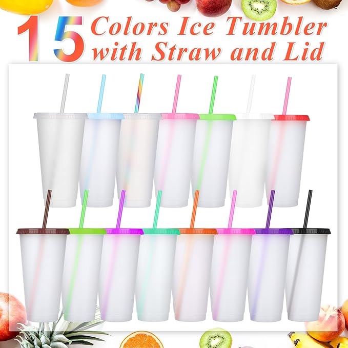 Honeydak 60 Pack Tumbler with Straw and Lid Bulk Water Bottle Iced Coffee Travel Mug Cup Reusable Plastic Cups for Party Birthdays 24-27 oz (Pretty Color) - Bloomnest