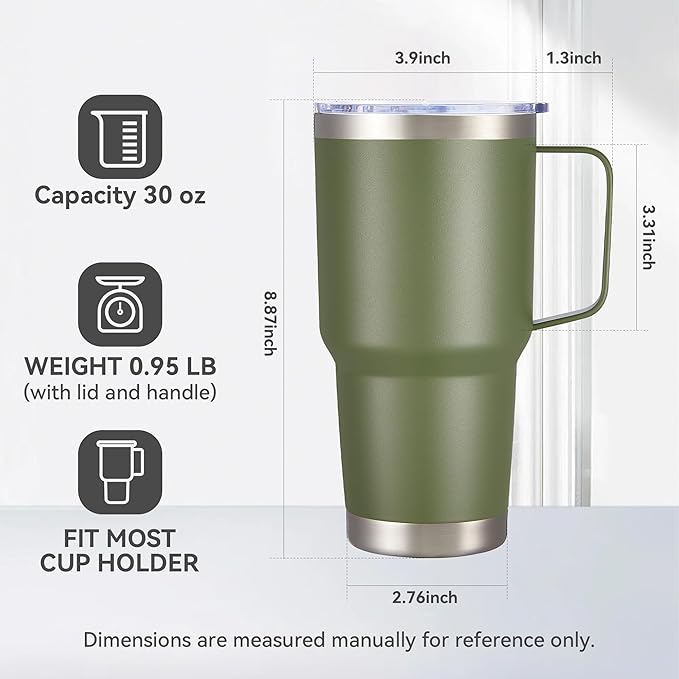 30 oz Tumbler with Handle and Lid, Stainless Steel Tumblers Bulk Double Wall Vacuum Insulated Travel Mug Leak Proof Cup Keep Drinks Cold and Hot Army Green, 12 Pack - Bloomnest