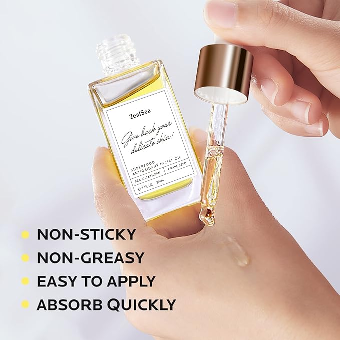 ZealSea Superfood Antioxidant Face Oil: Facial Oil with Antioxidant Rich Plant-Based Oils Hydrating Moisturizing and Smooth Dry Skin Care Gua Sha Massage Skin Therapy Oil for Women Men, 1 Fl Oz - Bloomnest