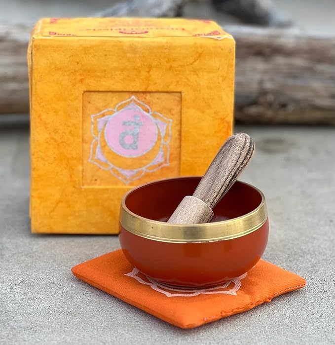 DharmaObjects Tibetan Sacral Chakra Premium Palm Size Singing Bowl Gift Box Set - Bloomnest