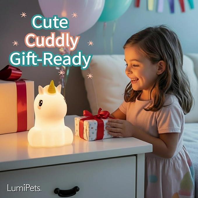Lumipets Remote Control Silicone Night Light for Kids - Unicorn Design with 9 Soft Colors & Sleep Timer - Rechargeable, Battery-Operated Lamp for Bedroom | Baby Nursery, Toddler, Girls, Boys - Bloomnest