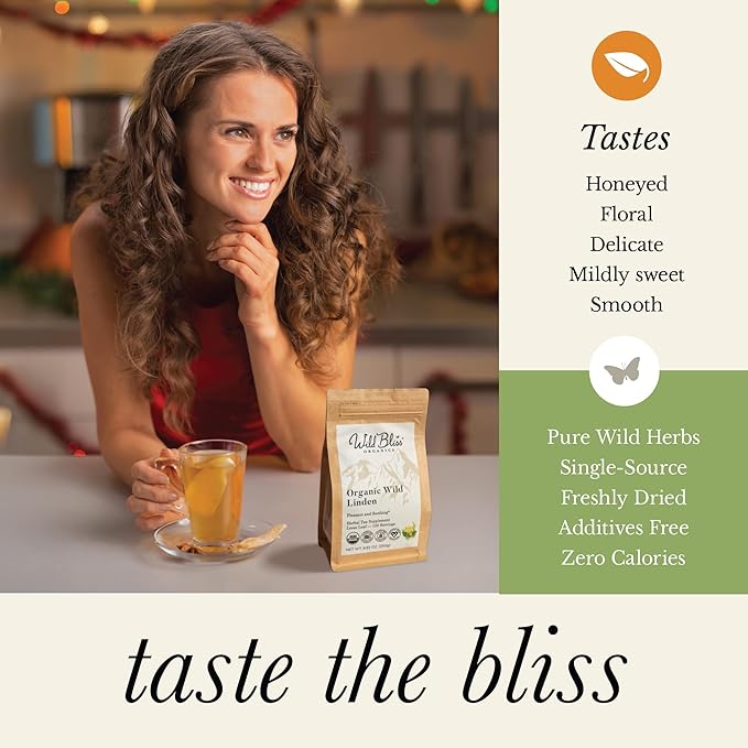 Wild Bliss Organic Linden Flower Tea - Caffeine Free Loose Leaf Calming Herbal Tea - 8.8 Ounces - 125 Servings - Bloomnest