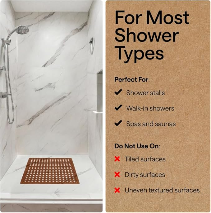 GORILLA GRIP Patented Square Shower Stall Mat, Small Bathtub Floor Mats for Stand Up Showers with Suction Cups and Drainage Holes, Machine Wash, Soft on Feet, Bathroom Accessories 21x21 Inch, Brown - Bloomnest