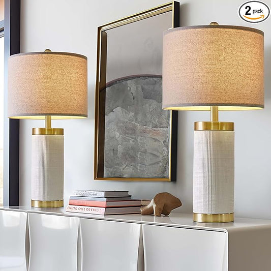 24.5 inches Modern Ceramic Bedside Lamp Set of 2 for Bedroom Decor Farmhouse Table Lamp for Living Room Office Dorm - Bloomnest
