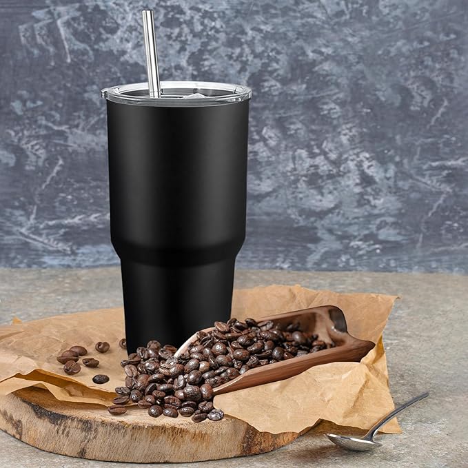 YOUKE OLA 8 Pack Insulated Tumbler with Lids and Straws Bulk Stainless Steel Double Wall Vacuum Insulated Coffee Travel Tumbler for DIY Gift (Black, 30oz) - Bloomnest