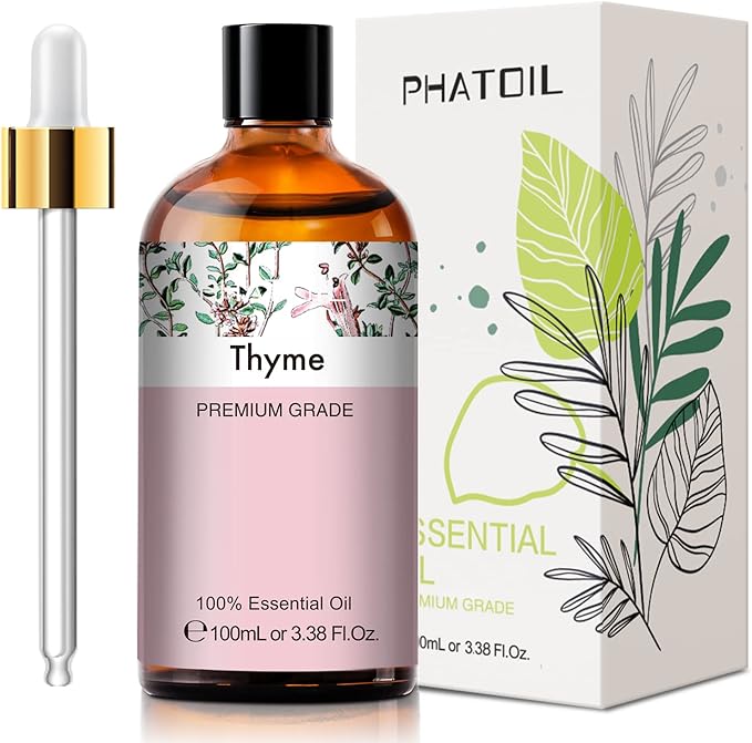 Thyme 3.38fl.oz Essential Oil, PHATOIL Aromatherapy Essential Oils for Diffuser, Humidifier, Perfect for DIY Soap, Candle, Bath Bombs Making(100ml) PHATOIL