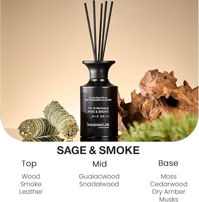 M&SENSE Reed Diffuser Set, 10.14 oz Non Toxic Reed Diffuser Sage Smoke Scented Home Fragrance Aromatherapy Diffuser for Bedroom Bathroom Office Home Decor Housewarming Gift