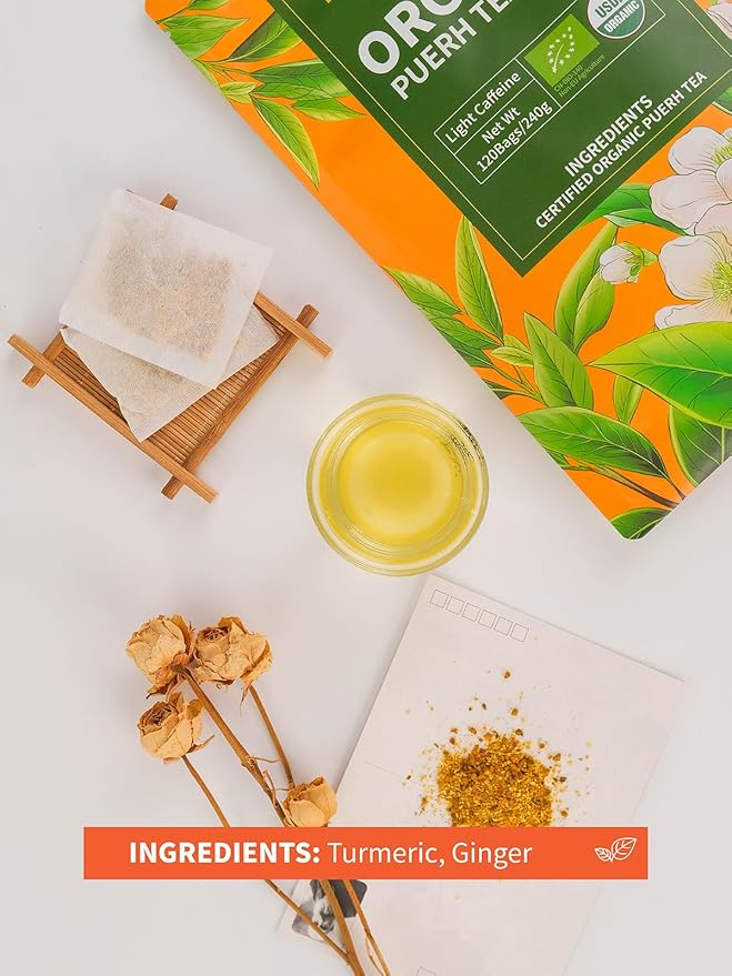 HYNTMYT Turmeric Ginger Tea Bags, Herbal Blend of Turmeric & Ginger Root, Warm & Light Spicy Flavor, Caffeine Free, 120 Count - Bloomnest