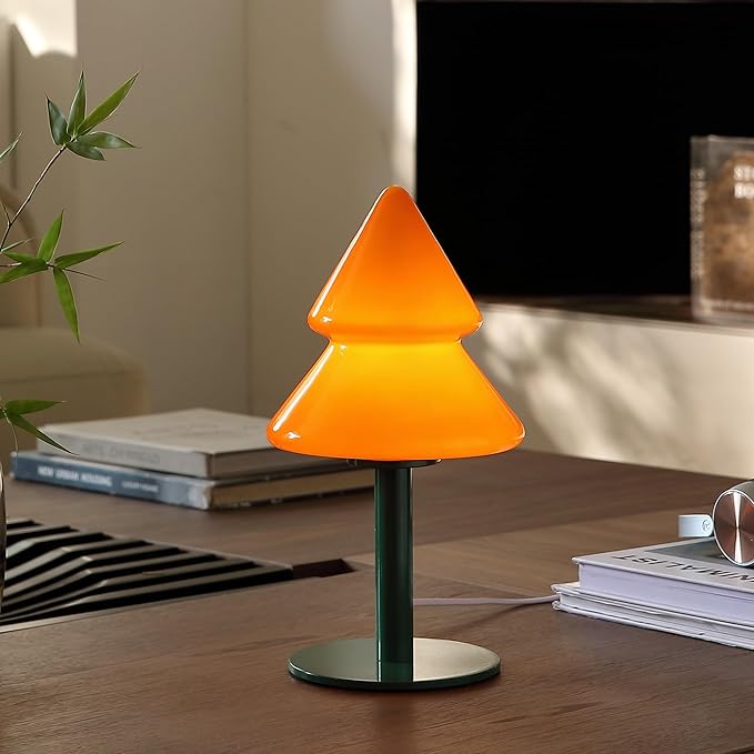 Orange Glass Table Lamp,Mid Century Modern Lamp for Bedroom,Unique Retro Kitchen Bauhaus Lamps,Vintage Mushroom Lamps for Livingroom (Orange) - Bloomnest