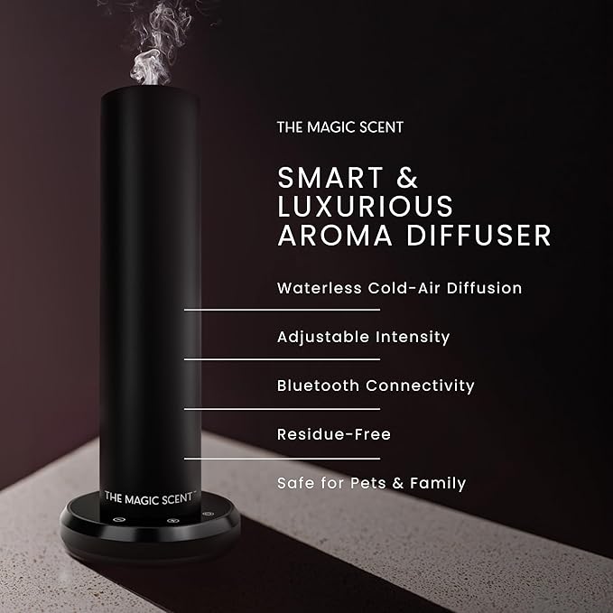 The Magic Scent Bluetooth Tower Diffuser Home & Office - Smart Ultra-Quiet for Home & Hotel - Waterless Cold-Air Programmable Professional Diffuser Machine - Essential Aroma Oil Included - Bloomnest