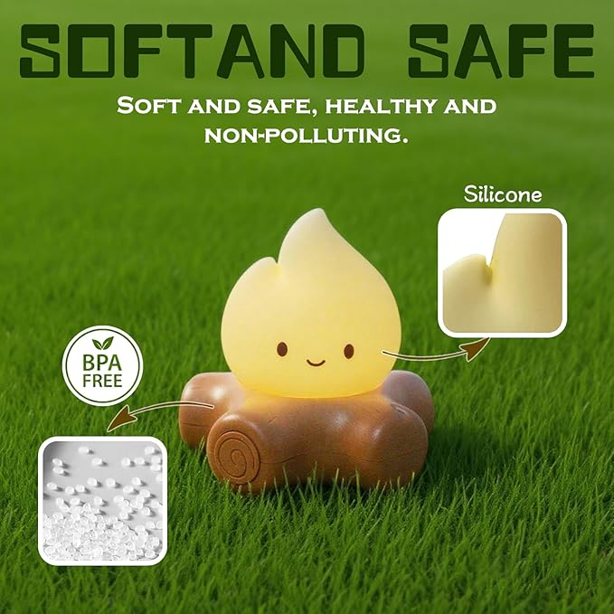 Cute Fake Campfire Lamp with White Noise, 5 Soothing Sounds & Flickering Flame Light, Rechargeable Portable Night Light for Sleep, Relaxation, Camping Decor & Gifts (White Noise Version) - Bloomnest