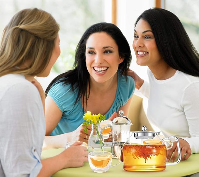 Tea Pot Set – 1200ml Glass Teapot with Removable Stainless Steel Infuser, and 4 Glass Teacups, Stovetop Safe Tea Kettle Gift Set, Blooming and Loose Leaf Tea Maker Set - Bloomnest