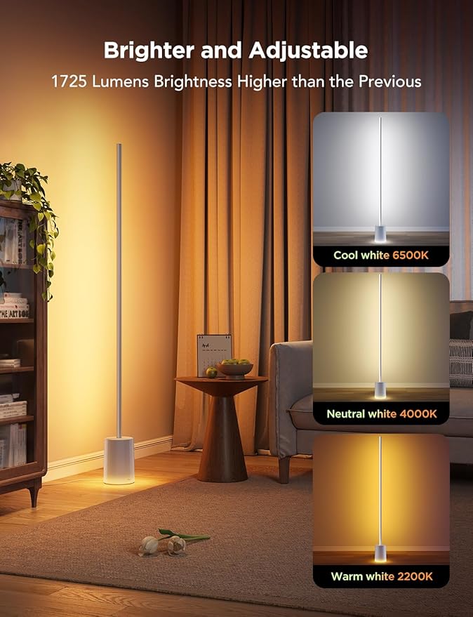 Govee Floor Lamp 2 with Matter, RGBIC, Warm Cool White LED, Alexa Compatible, 1725lm, Music Sync, Scene Modes, Smart Floor Lamp for Living Room, Bedroom, Silver(1 Pack) - Bloomnest